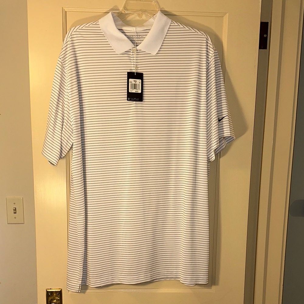 Nike Men's 3XL White and Black Striped Polo Stay Cool Standard Fit Golf Polo